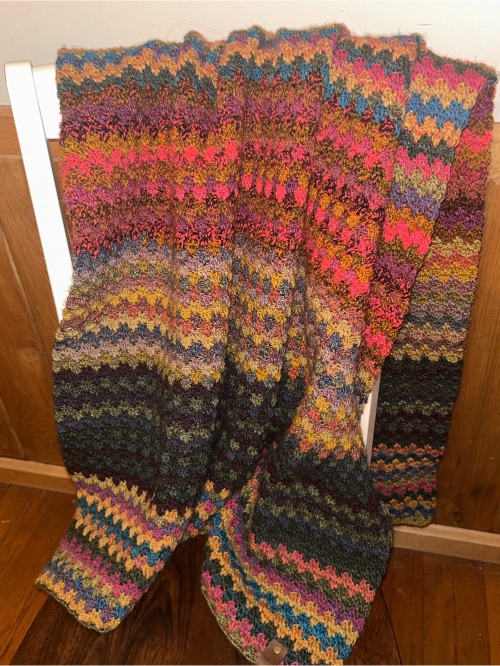 Handmade Multicolor Crochet Throw Blanket - Vibrant Pink, Blue, Gold, Green